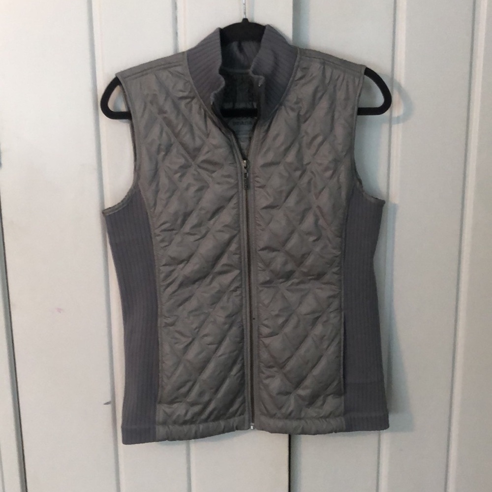 Prana Diva Winter Quilted Sherpa Lined Knit Zip Vest Silver/Gray Women's Large